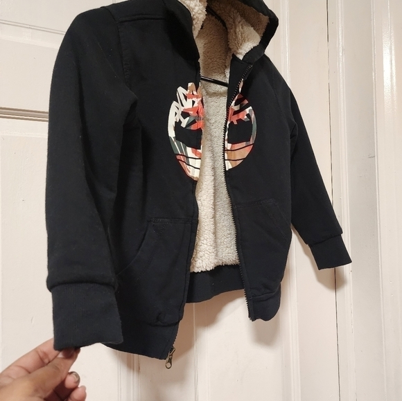 Timberland Kids L/G (6) Black Full-Zip Sherpa Lined Hoodie Sweatshirt Jacket - Picture 5 of 9